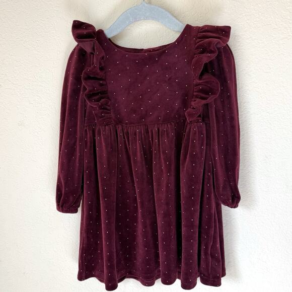 Miss Mona Mouse Burgundy Velvet Dress 4T Ruffle Old Money Holiday Party - Picture 1 of 5
